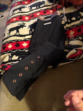Victoria Black Leggings with Metallic Waistband and Grommet Detail